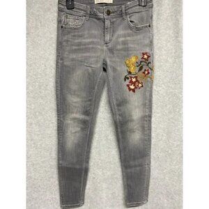 Zara Basic Z1975 gray skinny jeans with floral embroidery
